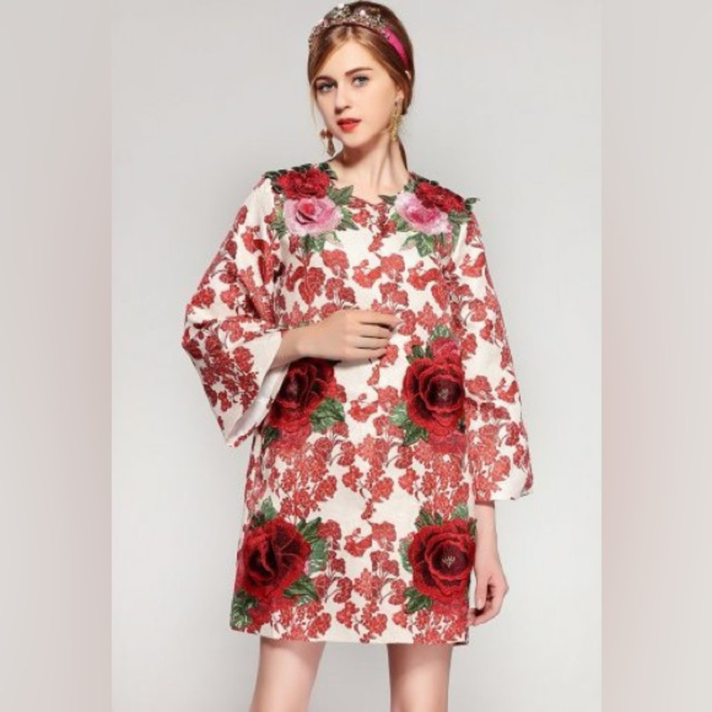 Alberto Makali Art To Wear Red Floral Blazer Jacket Size 2
